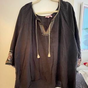 Black blouse with gold sequined embroidery from Calypso